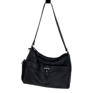 Aurielle Womens Leather Double Top Zippered Compartment Shoulder Handbag Black‎